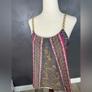BKE Pink, Brown & Gold Floral Strappy Camisole